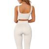 imageQINSEN Ribbed Workout Outfits for Women 2 Piece Seamless Sport Bra High Waist Yoga Leggings SetsBeige