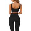 imageQINSEN Ribbed Workout Outfits for Women 2 Piece Seamless Sport Bra High Waist Yoga Leggings SetsBlack