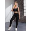imageQINSEN Ribbed Workout Outfits for Women 2 Piece Seamless Sport Bra High Waist Yoga Leggings SetsBlack