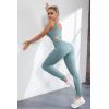 imageQINSEN Ribbed Workout Outfits for Women 2 Piece Seamless Sport Bra High Waist Yoga Leggings SetsBlue