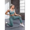 imageQINSEN Ribbed Workout Outfits for Women 2 Piece Seamless Sport Bra High Waist Yoga Leggings SetsBlue