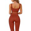 imageQINSEN Ribbed Workout Outfits for Women 2 Piece Seamless Sport Bra High Waist Yoga Leggings SetsBrickred