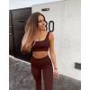 imageQINSEN Ribbed Workout Outfits for Women 2 Piece Seamless Sport Bra High Waist Yoga Leggings SetsCoffee