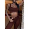 imageQINSEN Ribbed Workout Outfits for Women 2 Piece Seamless Sport Bra High Waist Yoga Leggings SetsCoffee