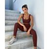 imageQINSEN Ribbed Workout Outfits for Women 2 Piece Seamless Sport Bra High Waist Yoga Leggings SetsCoffee