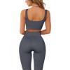 imageQINSEN Ribbed Workout Outfits for Women 2 Piece Seamless Sport Bra High Waist Yoga Leggings SetsDark Grey