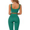 imageQINSEN Ribbed Workout Outfits for Women 2 Piece Seamless Sport Bra High Waist Yoga Leggings SetsEmerald