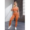 imageQINSEN Ribbed Workout Outfits for Women 2 Piece Seamless Sport Bra High Waist Yoga Leggings SetsLight Orange