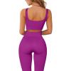 imageQINSEN Ribbed Workout Outfits for Women 2 Piece Seamless Sport Bra High Waist Yoga Leggings SetsRaspberry Sherbet