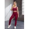 imageQINSEN Ribbed Workout Outfits for Women 2 Piece Seamless Sport Bra High Waist Yoga Leggings SetsWine