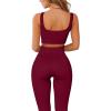 imageQINSEN Ribbed Workout Outfits for Women 2 Piece Seamless Sport Bra High Waist Yoga Leggings SetsWine