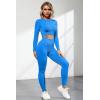 imageQINSEN Seamless Workout Outfits for Women 2 Piece Ribbed Long Sleeve Crop Top Tummy Control Leggings Sets