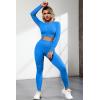 imageQINSEN Seamless Workout Outfits for Women 2 Piece Ribbed Long Sleeve Crop Top Tummy Control Leggings Sets