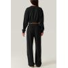 imageQINSEN Women 2 Piece Outfits Sweatsuit Set Twist Front Cropped Sweatshirt Wide Leg Sweatpant Lounge Set TracksuitBlack