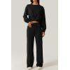 imageQINSEN Women 2 Piece Outfits Sweatsuit Set Twist Front Cropped Sweatshirt Wide Leg Sweatpant Lounge Set TracksuitBlack