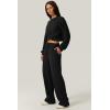 imageQINSEN Women 2 Piece Outfits Sweatsuit Set Twist Front Cropped Sweatshirt Wide Leg Sweatpant Lounge Set TracksuitBlack