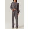 imageQINSEN Women 2 Piece Outfits Sweatsuit Set Twist Front Cropped Sweatshirt Wide Leg Sweatpant Lounge Set TracksuitBlackened Peal