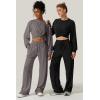 imageQINSEN Women 2 Piece Outfits Sweatsuit Set Twist Front Cropped Sweatshirt Wide Leg Sweatpant Lounge Set TracksuitBlackened Peal