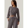 imageQINSEN Women 2 Piece Outfits Sweatsuit Set Twist Front Cropped Sweatshirt Wide Leg Sweatpant Lounge Set TracksuitBlackened Peal