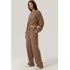 imageQINSEN Women 2 Piece Outfits Sweatsuit Set Twist Front Cropped Sweatshirt Wide Leg Sweatpant Lounge Set TracksuitCaramel
