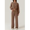 imageQINSEN Women 2 Piece Outfits Sweatsuit Set Twist Front Cropped Sweatshirt Wide Leg Sweatpant Lounge Set TracksuitCaramel