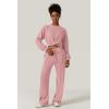 imageQINSEN Women 2 Piece Outfits Sweatsuit Set Twist Front Cropped Sweatshirt Wide Leg Sweatpant Lounge Set TracksuitDusty Pink