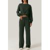 imageQINSEN Women 2 Piece Outfits Sweatsuit Set Twist Front Cropped Sweatshirt Wide Leg Sweatpant Lounge Set TracksuitForest Green