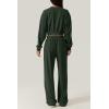 imageQINSEN Women 2 Piece Outfits Sweatsuit Set Twist Front Cropped Sweatshirt Wide Leg Sweatpant Lounge Set TracksuitForest Green