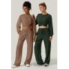imageQINSEN Women 2 Piece Outfits Sweatsuit Set Twist Front Cropped Sweatshirt Wide Leg Sweatpant Lounge Set TracksuitForest Green