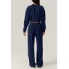 imageQINSEN Women 2 Piece Outfits Sweatsuit Set Twist Front Cropped Sweatshirt Wide Leg Sweatpant Lounge Set TracksuitNavy Blue