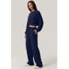 imageQINSEN Women 2 Piece Outfits Sweatsuit Set Twist Front Cropped Sweatshirt Wide Leg Sweatpant Lounge Set TracksuitNavy Blue