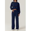 imageQINSEN Women 2 Piece Outfits Sweatsuit Set Twist Front Cropped Sweatshirt Wide Leg Sweatpant Lounge Set TracksuitNavy Blue