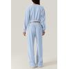 imageQINSEN Women 2 Piece Outfits Sweatsuit Set Twist Front Cropped Sweatshirt Wide Leg Sweatpant Lounge Set TracksuitSky Blue