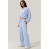imageQINSEN Women 2 Piece Outfits Sweatsuit Set Twist Front Cropped Sweatshirt Wide Leg Sweatpant Lounge Set TracksuitSky Blue