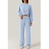 imageQINSEN Women 2 Piece Outfits Sweatsuit Set Twist Front Cropped Sweatshirt Wide Leg Sweatpant Lounge Set TracksuitSky Blue