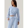 imageQINSEN Women 2 Piece Outfits Sweatsuit Set Twist Front Cropped Sweatshirt Wide Leg Sweatpant Lounge Set TracksuitSky Blue