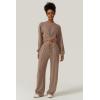imageQINSEN Women 2 Piece Outfits Sweatsuit Set Twist Front Cropped Sweatshirt Wide Leg Sweatpant Lounge Set TracksuitTaupe Gray