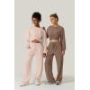 imageQINSEN Women 2 Piece Outfits Sweatsuit Set Twist Front Cropped Sweatshirt Wide Leg Sweatpant Lounge Set TracksuitTaupe Gray