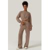 imageQINSEN Women 2 Piece Outfits Sweatsuit Set Twist Front Cropped Sweatshirt Wide Leg Sweatpant Lounge Set TracksuitTaupe Gray