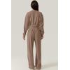imageQINSEN Women 2 Piece Outfits Sweatsuit Set Twist Front Cropped Sweatshirt Wide Leg Sweatpant Lounge Set TracksuitTaupe Gray