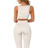 imageQINSEN Womens Yoga Leggings 2 Piece Outfits Running Crop Top Seamless High Waist Leggings Beige M