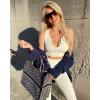imageQINSEN Womens Yoga Leggings 2 Piece Outfits Running Crop Top Seamless High Waist Leggings Beige M