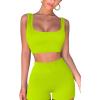 imageQINSEN Workout Sets for Women 2 Piece Seamless Ribbed Crop Tank High Waist Shorts Yoga OutfitsBright Green