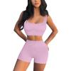 imageQINSEN Workout Sets for Women 2 Piece Seamless Ribbed Crop Tank High Waist Shorts Yoga OutfitsDusty Pink