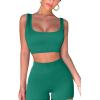 imageQINSEN Workout Sets for Women 2 Piece Seamless Ribbed Crop Tank High Waist Shorts Yoga OutfitsEmerald Green