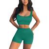imageQINSEN Workout Sets for Women 2 Piece Seamless Ribbed Crop Tank High Waist Shorts Yoga OutfitsEmerald Green