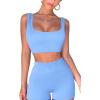 imageQINSEN Workout Sets for Women 2 Piece Seamless Ribbed Crop Tank High Waist Shorts Yoga OutfitsLight Blue