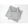 imageQINSEN Workout Sets for Women 2 Piece Seamless Ribbed Crop Tank High Waist Shorts Yoga OutfitsLight Grey