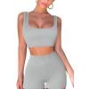 imageQINSEN Workout Sets for Women 2 Piece Seamless Ribbed Crop Tank High Waist Shorts Yoga OutfitsLight Grey