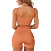 imageQINSEN Workout Sets for Women 2 Piece Seamless Ribbed Crop Tank High Waist Shorts Yoga OutfitsLight Orange